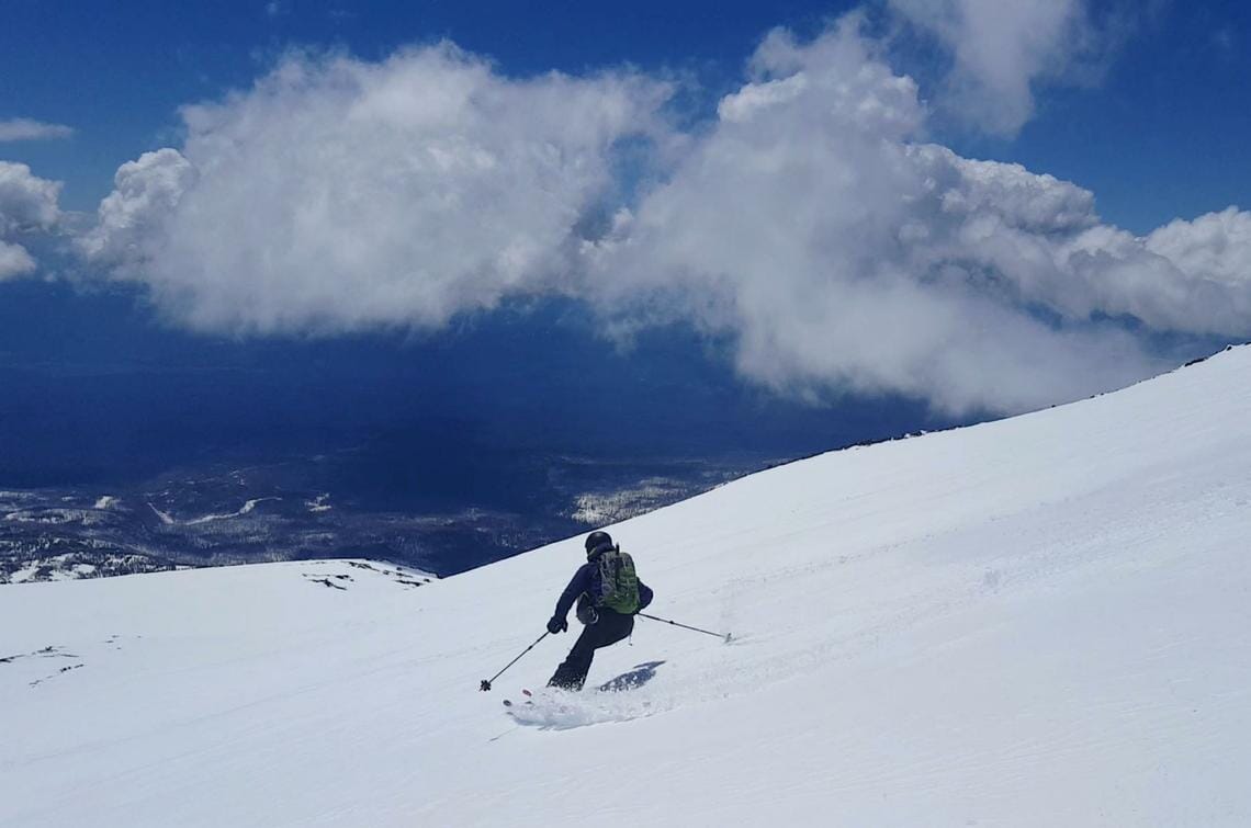 Skiing the Cascades wearing Aarn pack